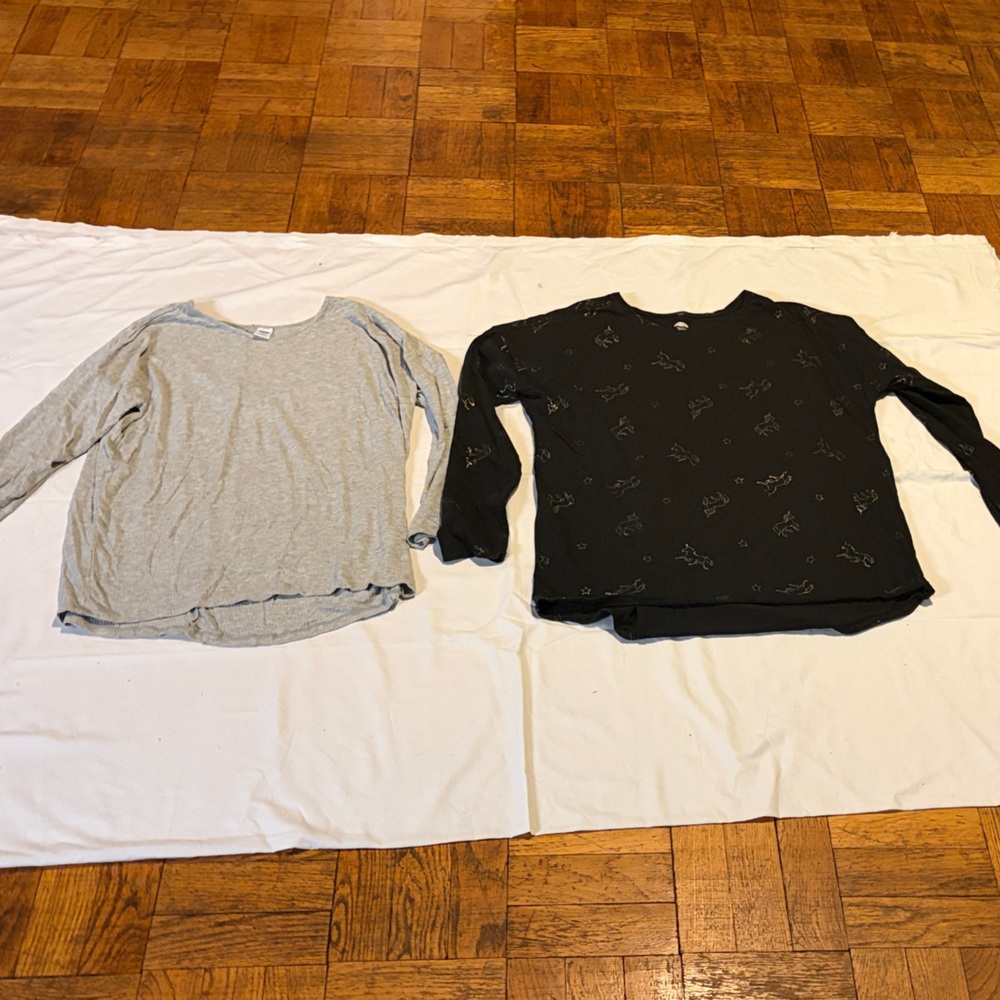 Girls XXL (18) Plus- Long-Sleeve Tops - Gray & Black